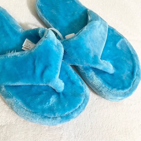 Womens Faux Fur Open Toe Flat Slip-On Thong Slippers Blue Medium NWOT - Picture 10 of 10